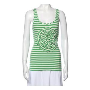 Kate Spade New York Preppy Green & White Striped Scoop Neck Tank Top Small